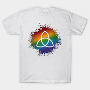 Paint Splatter LGBTQ Pride Rainbow Triquetra Symbol T-Shirt